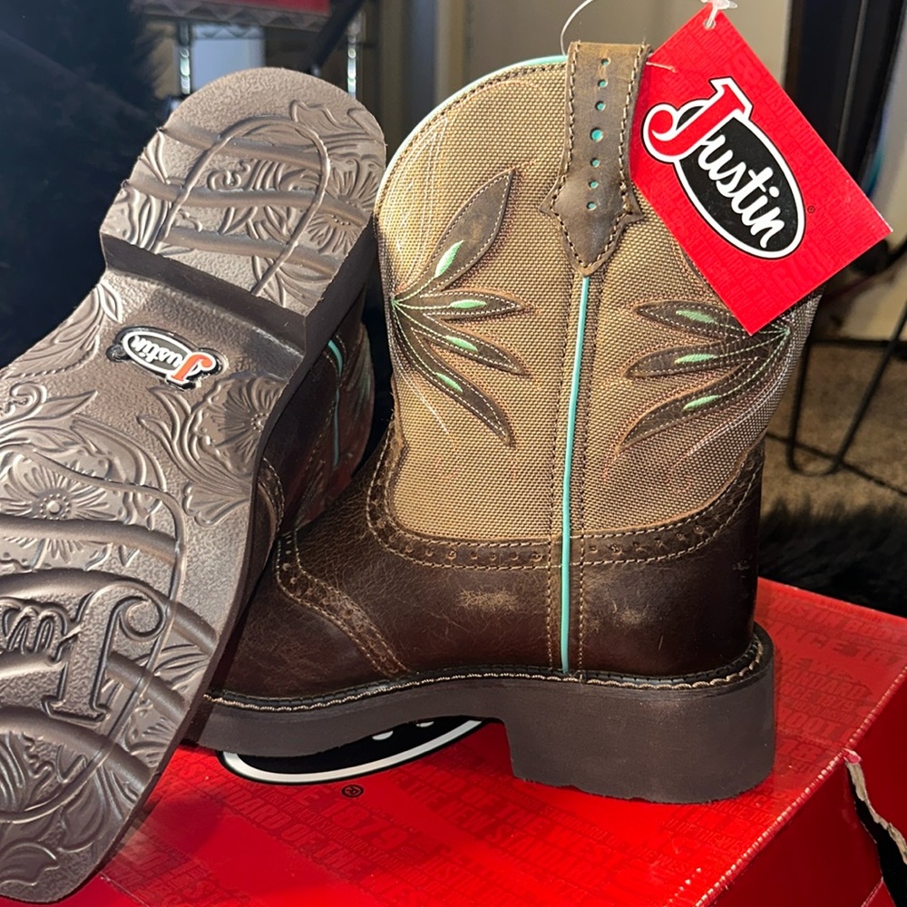 Justin Tan Frenzy Buffalo Western Boots Size 9B Classic Cowgirl Style